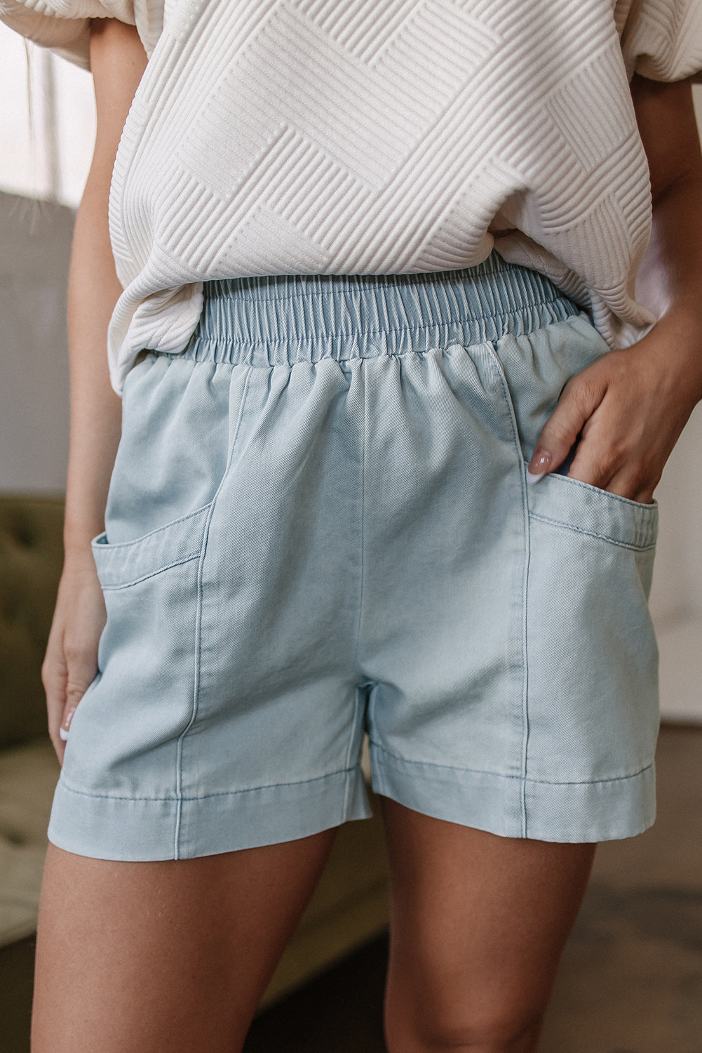 Bianca Light Wash Pocketed Wide Leg Shorts