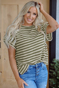 Abby Stripe Textured Side Slits Top