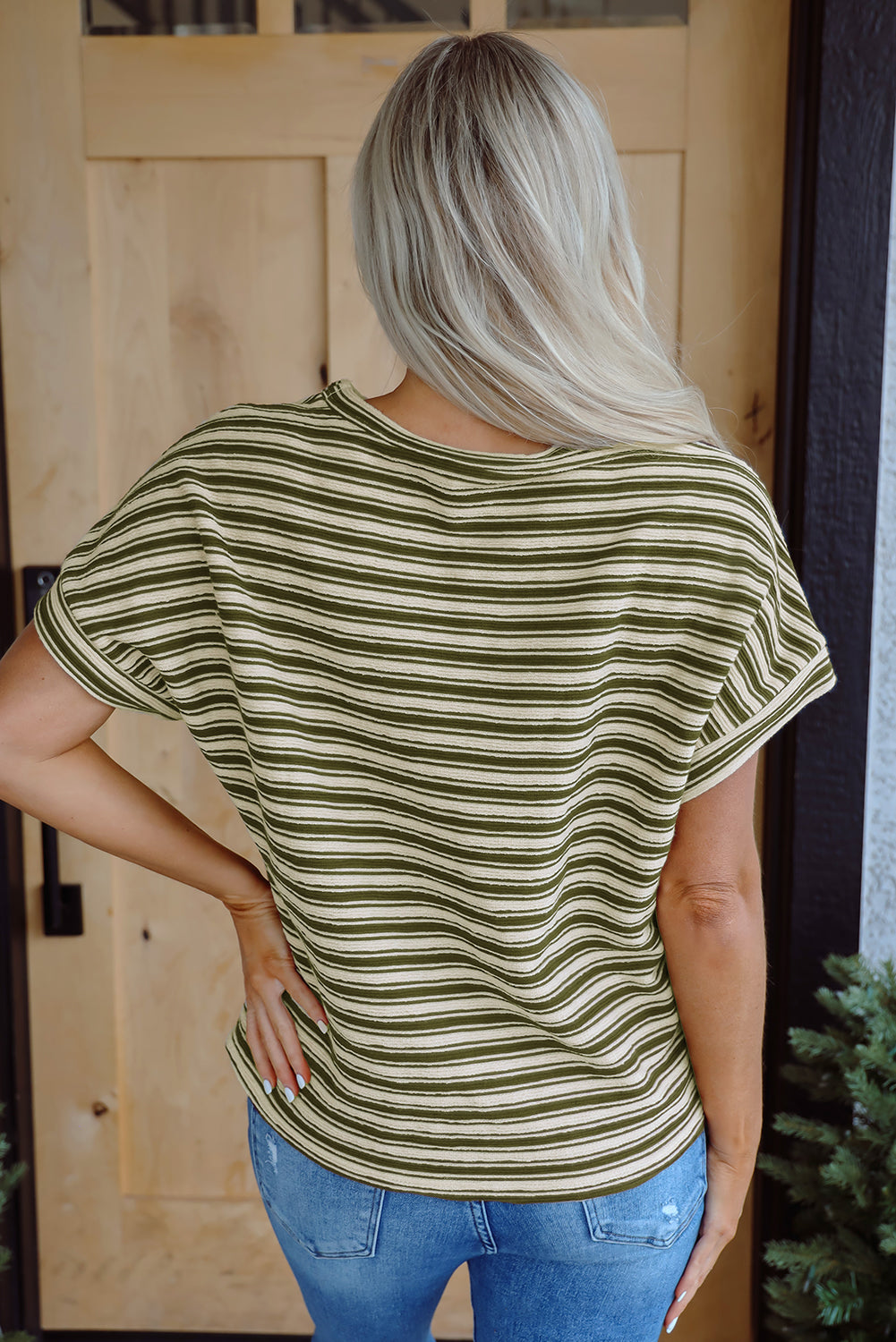Abby Stripe Textured Side Slits Top